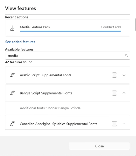 windows-view-features-media-feature-pack-failed